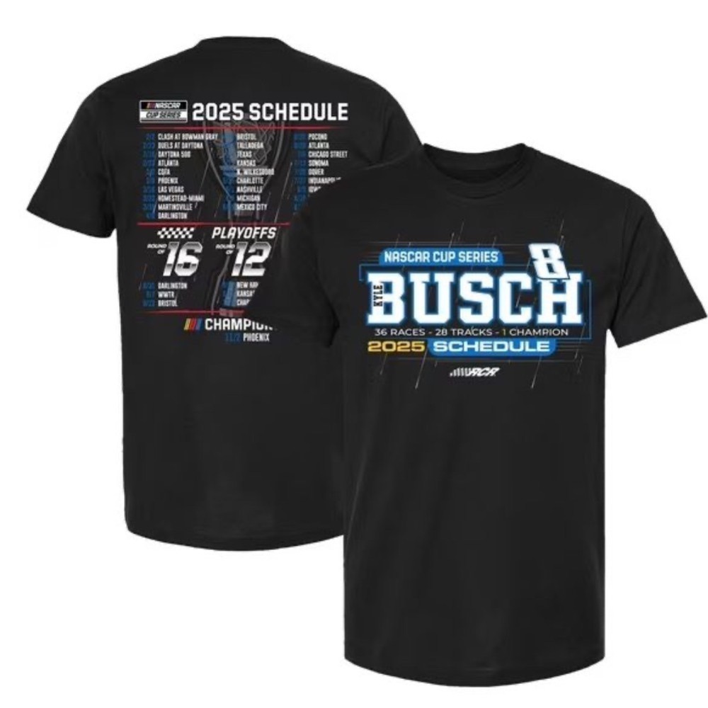 NASCAR Kyle Busch #8 RCR T-Shirt Mens 3XL Black New 2025 Schedule Graphic Tee